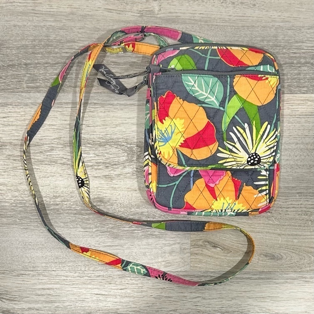 Vera Bradley Jazzy Blooms Bright Small Multi Compartment Crossbody Bag Purse